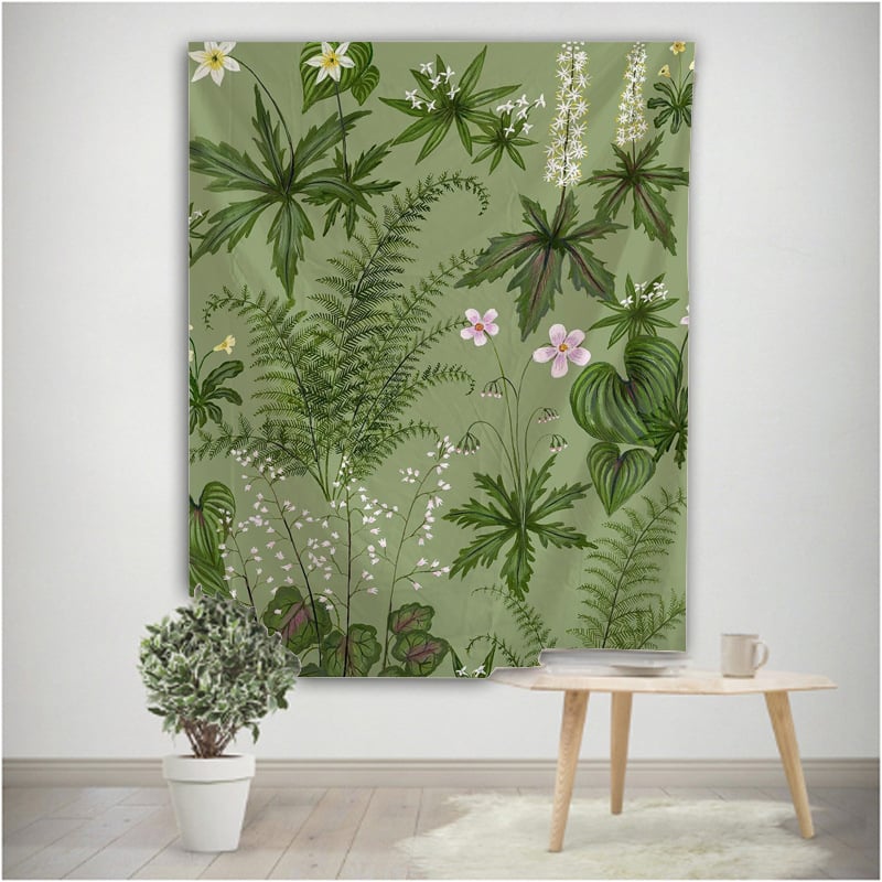 Meža tropisko augu gobelis sienu dekoriem — poliesteris, mašīnveidīgā aušana, taisnstūra forma, ainavas raksts, mazgāšana mašīnā