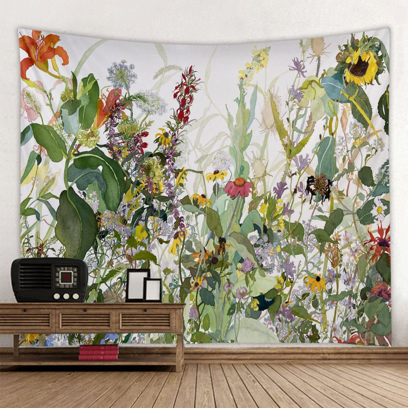 Meža tropisko augu gobelis sienu dekoriem — poliesteris, mašīnveidīgā aušana, taisnstūra forma, ainavas raksts, mazgāšana mašīnā