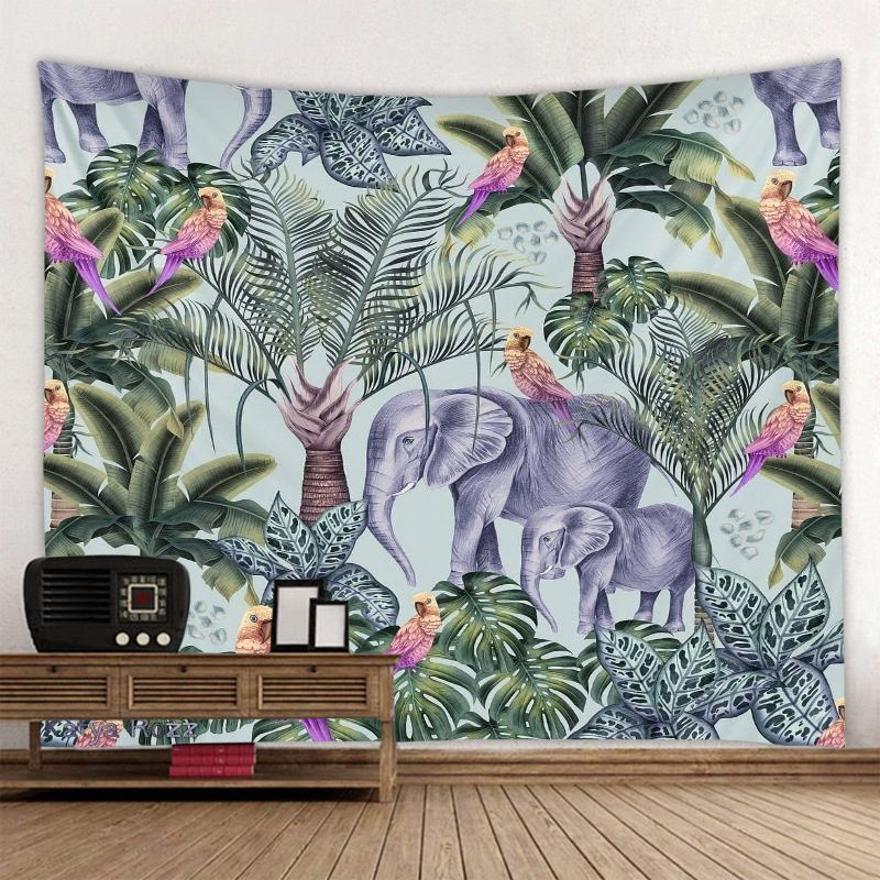 Meža tropisko augu gobelis sienu dekoriem — poliesteris, mašīnveidīgā aušana, taisnstūra forma, ainavas raksts, mazgāšana mašīnā