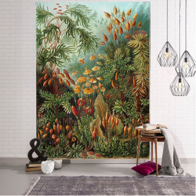 Meža tropisko augu gobelis sienu dekoriem — poliesteris, mašīnveidīgā aušana, taisnstūra forma, ainavas raksts, mazgāšana mašīnā