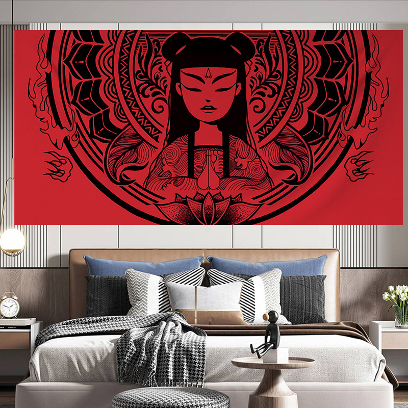 Tapiserija - poliesteres sienas dekors ar ainavu motīvu, taisnstūra forma, neadītā audums, Nacionālais vējš stils; 91–100% poliestera saturs; piemērota dzīvojamai istabai, guļamistabai, ārējiem telpām, restorāniem, vannas istabai, balkoniem, bērnu istabai