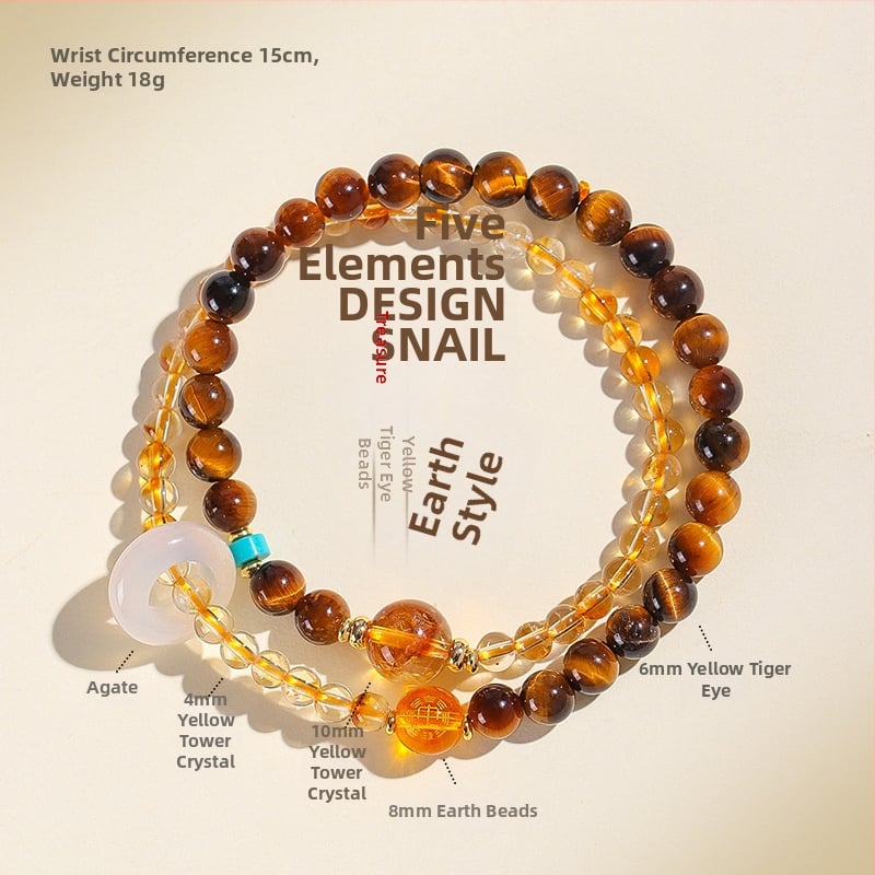 Penkių elementų apyrankė moterims, natūralus kristalas citrinas, rankų darbo, originalus dizainas