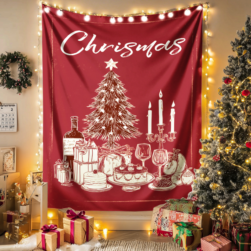Ziemassvētku sienas gobelis - plūšains audums, poliesters 71–80%, mūsdienīgs minimālisma stils, pielāgojams