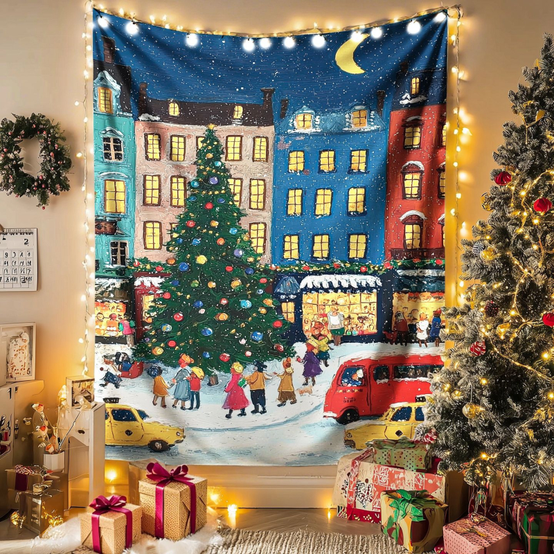 Ziemassvētku sienas gobelis - plūšains audums, poliesters 71–80%, mūsdienīgs minimālisma stils, pielāgojams