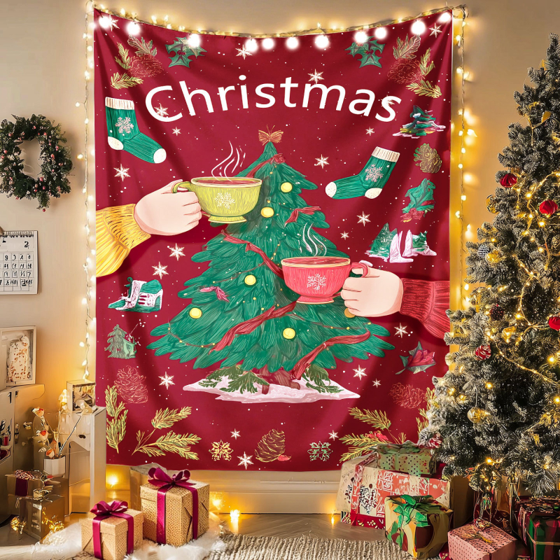 Ziemassvētku sienas gobelis - plūšains audums, poliesters 71–80%, mūsdienīgs minimālisma stils, pielāgojams