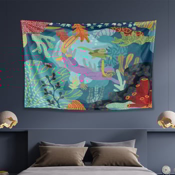 Dzīvnieku zīmējumu tapiserija animācijas stilā, poliesters, digitālais siltuma pārnešanas process, taisnstūra forma, Cartoon/Anime raksts, piemērota dzīvojamai istabai un guļamistabai