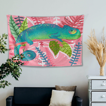 Dzīvnieku zīmējumu tapiserija animācijas stilā, poliesters, digitālais siltuma pārnešanas process, taisnstūra forma, Cartoon/Anime raksts, piemērota dzīvojamai istabai un guļamistabai