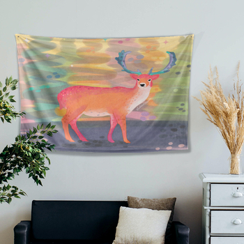 Dzīvnieku zīmējumu tapiserija animācijas stilā, poliesters, digitālais siltuma pārnešanas process, taisnstūra forma, Cartoon/Anime raksts, piemērota dzīvojamai istabai un guļamistabai