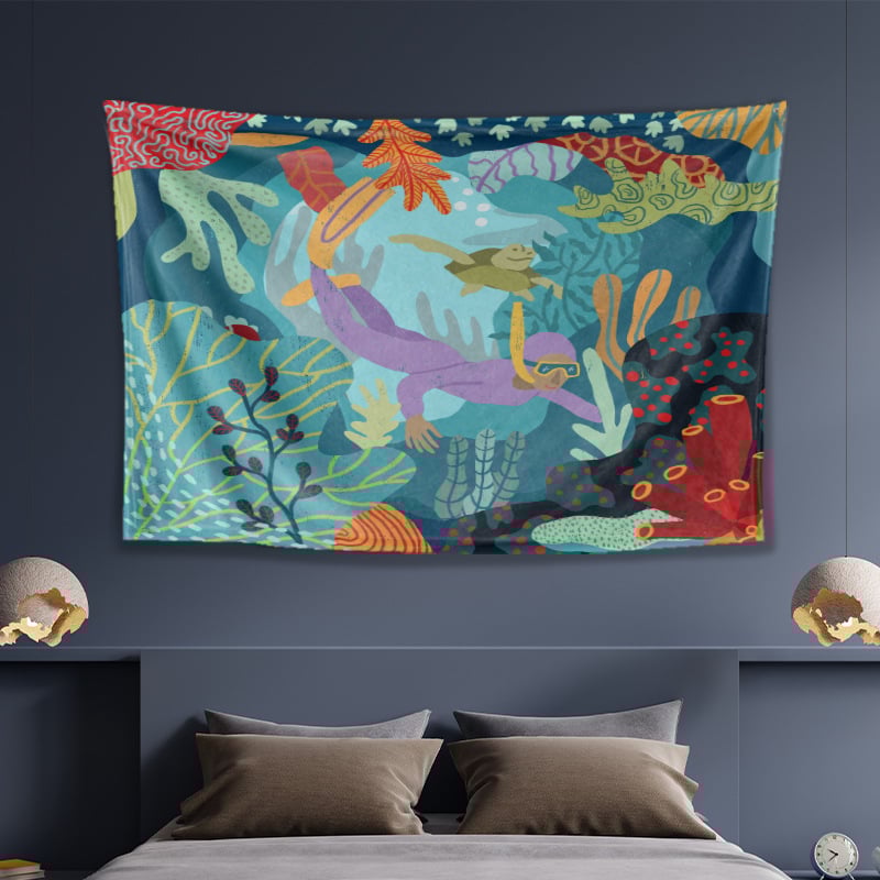 Dzīvnieku zīmējumu tapiserija animācijas stilā, poliesters, digitālais siltuma pārnešanas process, taisnstūra forma, Cartoon/Anime raksts, piemērota dzīvojamai istabai un guļamistabai