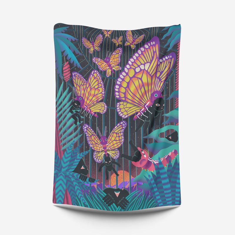 Dzīvnieku zīmējumu tapiserija animācijas stilā, poliesters, digitālais siltuma pārnešanas process, taisnstūra forma, Cartoon/Anime raksts, piemērota dzīvojamai istabai un guļamistabai