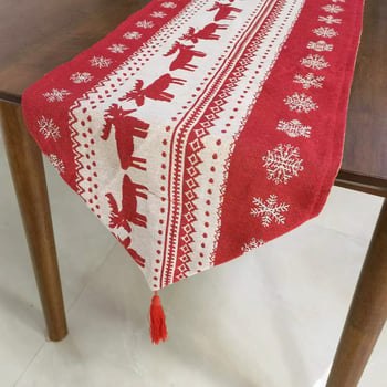 Božićni jacquard stolni runner, 80% pamuk, 20% poliester, svečani uzorak