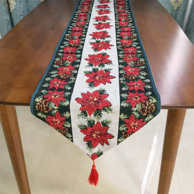 Božićni jacquard stolni runner, 80% pamuk, 20% poliester, svečani uzorak