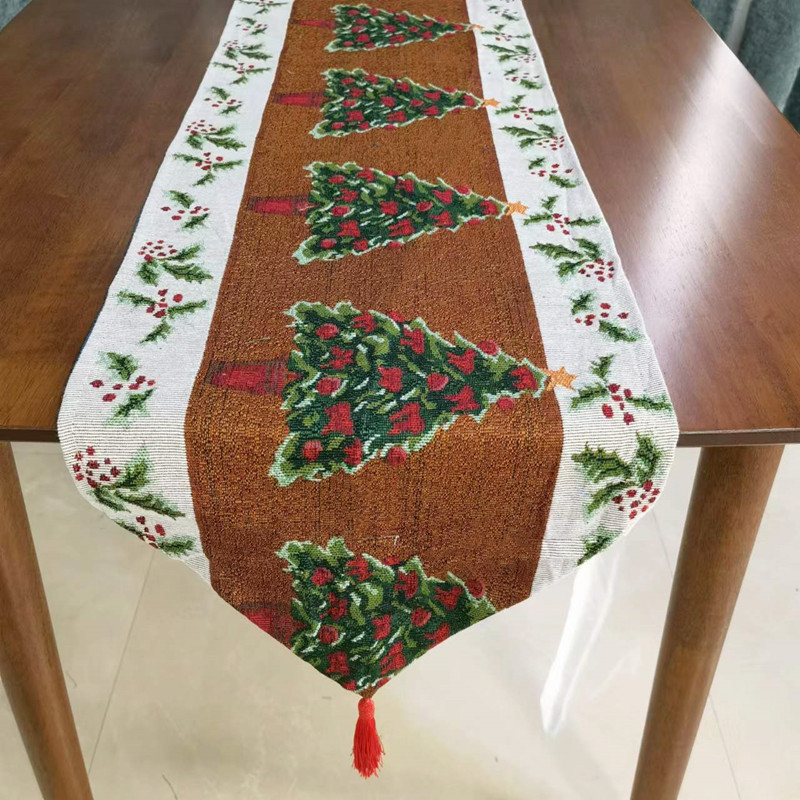 Božićni jacquard stolni runner, 80% pamuk, 20% poliester, svečani uzorak