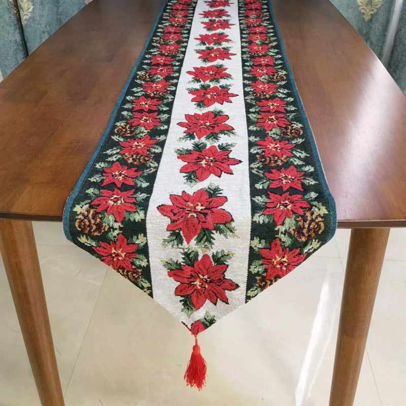 Božićni jacquard stolni runner, 80% pamuk, 20% poliester, svečani uzorak