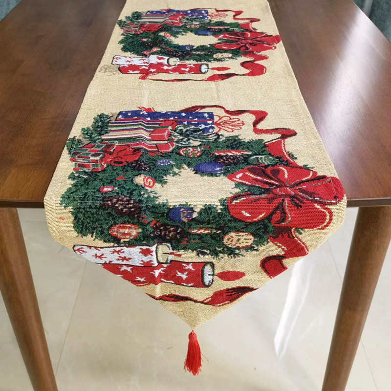 Božićni jacquard stolni runner, 80% pamuk, 20% poliester, svečani uzorak