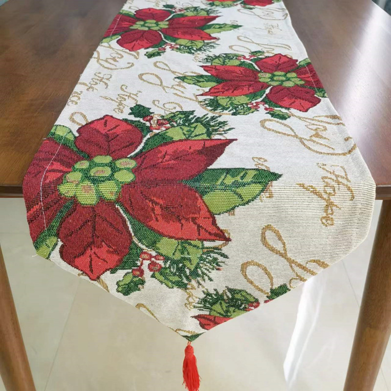 Božićni jacquard stolni runner, 80% pamuk, 20% poliester, svečani uzorak