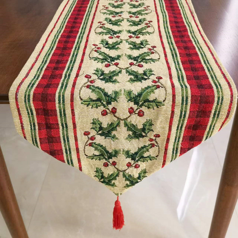 Božićni jacquard stolni runner, 80% pamuk, 20% poliester, svečani uzorak