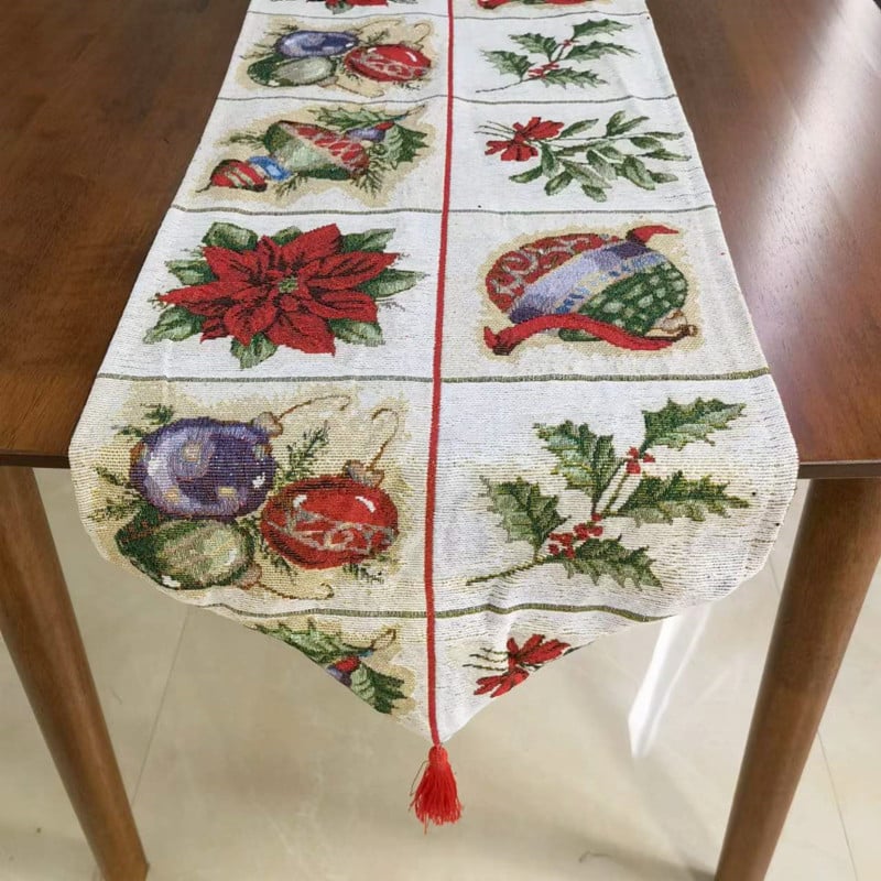 Božićni jacquard stolni runner, 80% pamuk, 20% poliester, svečani uzorak