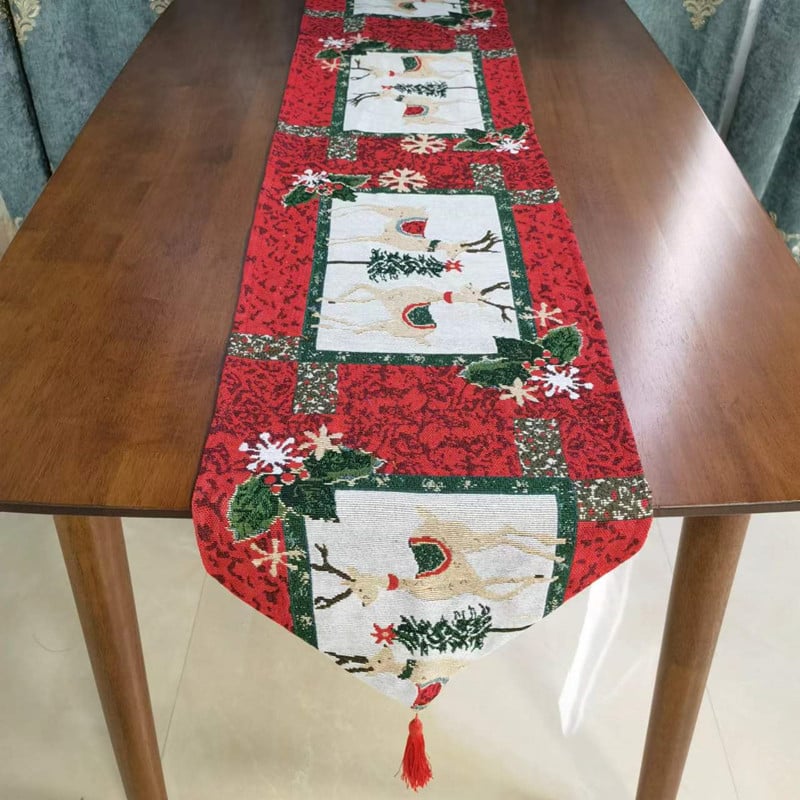 Božićni jacquard stolni runner, 80% pamuk, 20% poliester, svečani uzorak
