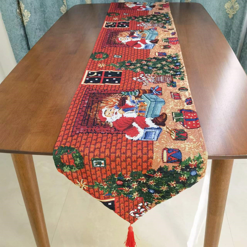 Božićni jacquard stolni runner, 80% pamuk, 20% poliester, svečani uzorak