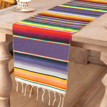 Table Runner și față de masă în stil mexican cu ciucuri – 70% poliester / 30% bumbac, potrivit pentru living, exterior și restaurante