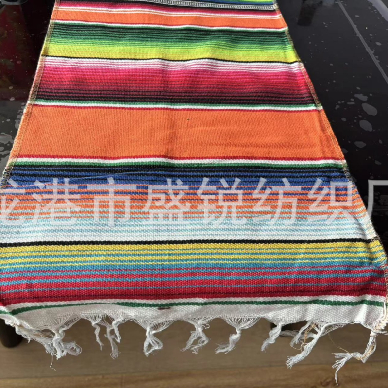 Table Runner și față de masă în stil mexican cu ciucuri – 70% poliester / 30% bumbac, potrivit pentru living, exterior și restaurante