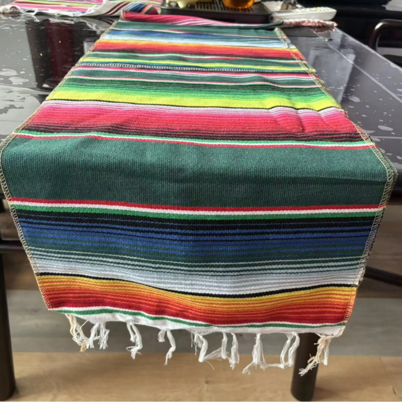 Table Runner și față de masă în stil mexican cu ciucuri – 70% poliester / 30% bumbac, potrivit pentru living, exterior și restaurante