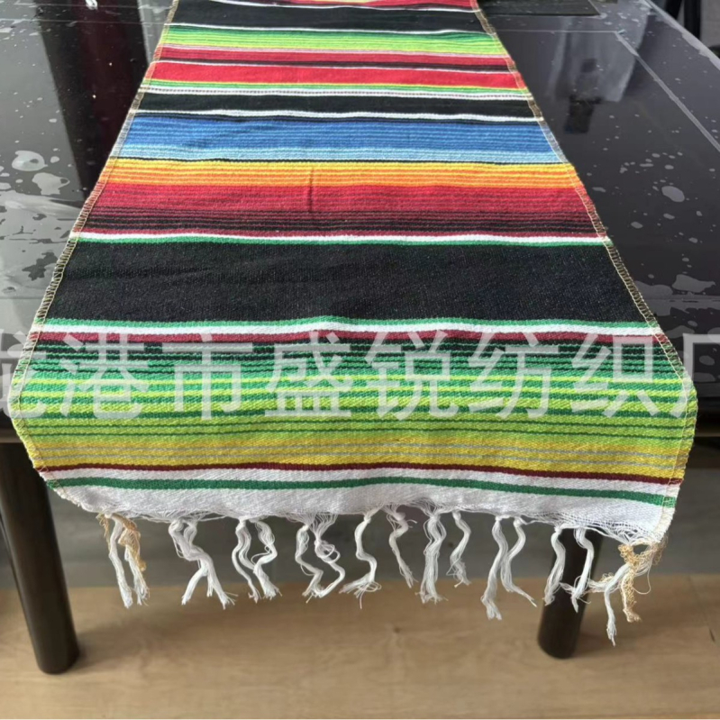 Table Runner și față de masă în stil mexican cu ciucuri – 70% poliester / 30% bumbac, potrivit pentru living, exterior și restaurante