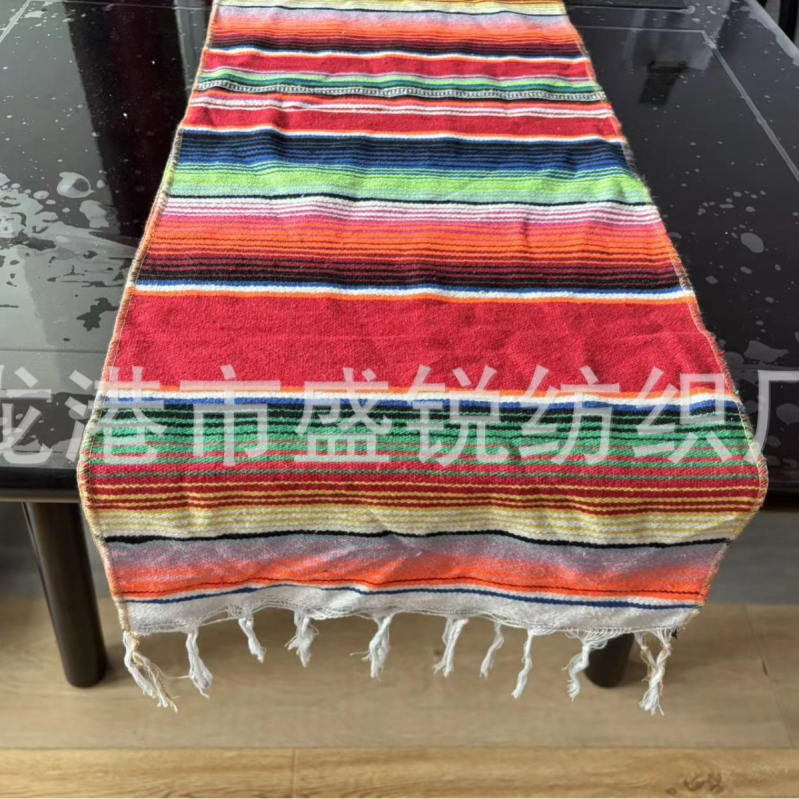 Table Runner și față de masă în stil mexican cu ciucuri – 70% poliester / 30% bumbac, potrivit pentru living, exterior și restaurante
