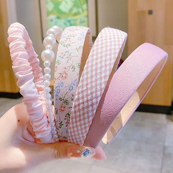 Roku darīta satīna galvas lente ar pērlītēm meitenēm - dabīgs stils, svaigs un salds