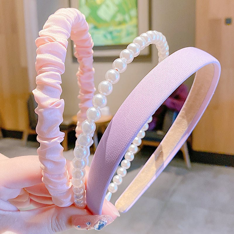 Roku darīta satīna galvas lente ar pērlītēm meitenēm - dabīgs stils, svaigs un salds