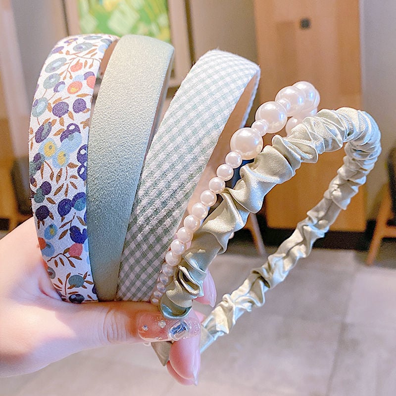 Roku darīta satīna galvas lente ar pērlītēm meitenēm - dabīgs stils, svaigs un salds