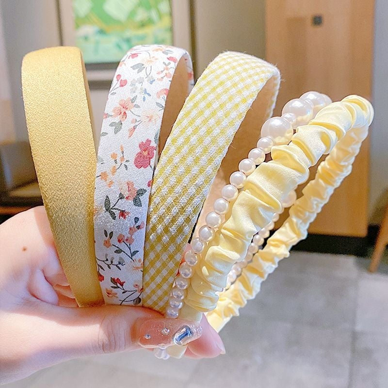 Roku darīta satīna galvas lente ar pērlītēm meitenēm - dabīgs stils, svaigs un salds