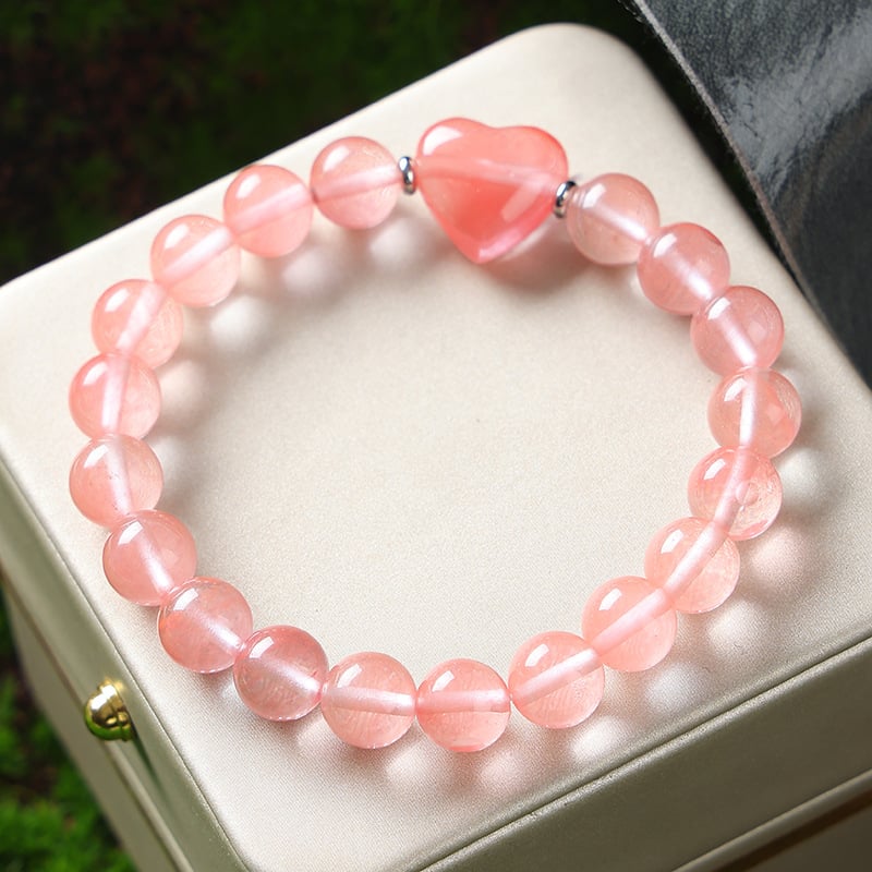 Karkötő - Szív alakú ametiszt kristály, kézzel készített gyöngyök, egyszerű uniszex stílus