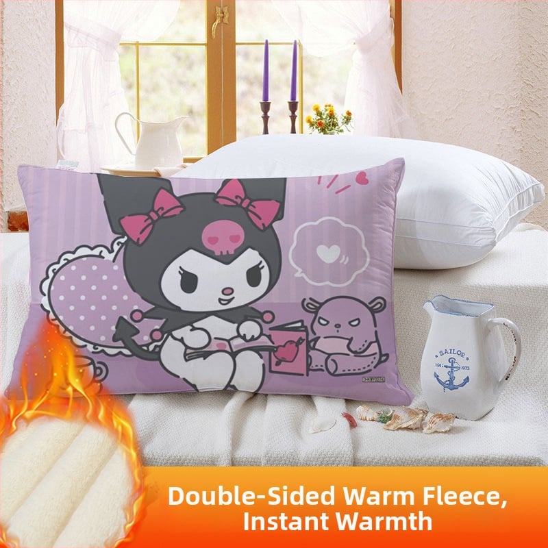 Divpusēja spilvendrāna bērniem Kuromi ar flīsa oderi, digitālā apdruka, 100% poliesters