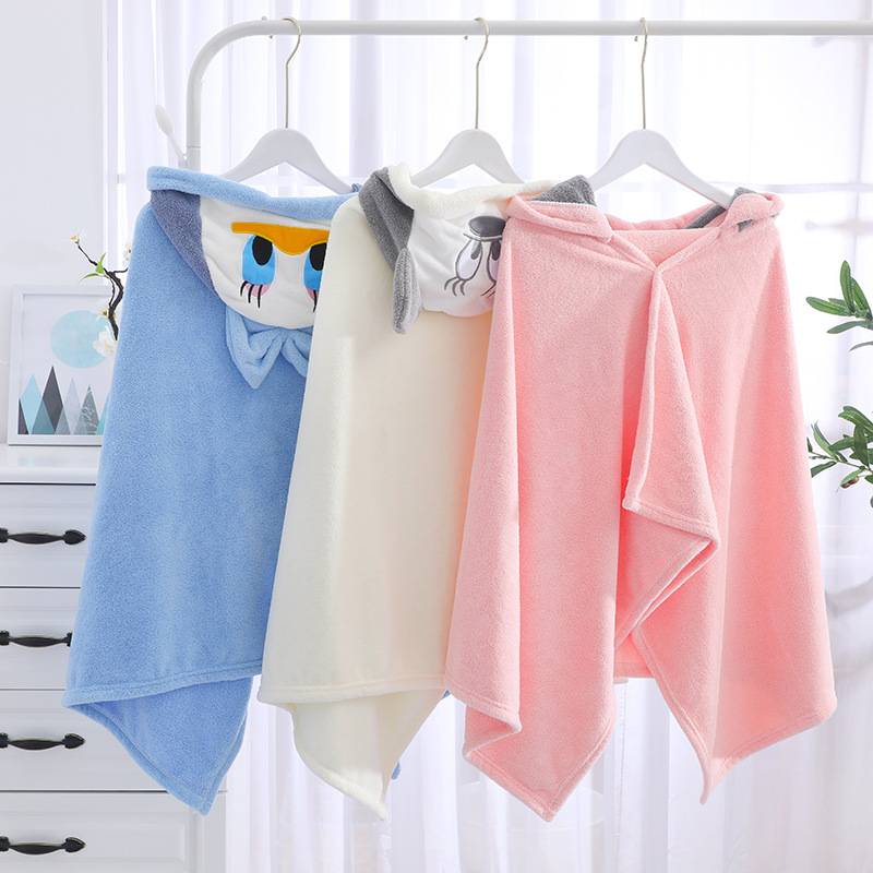 Dječji ručnik za tuširanje s kapuljačom, koralni flis, upijački i brzo suši, kapuljast ogrtač, 300–400 g, 20% nylon, 150D, vez/obični pleteni, prilagođena obrada
