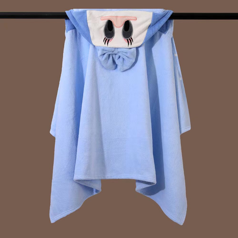 Dječji ručnik za tuširanje s kapuljačom, koralni flis, upijački i brzo suši, kapuljast ogrtač, 300–400 g, 20% nylon, 150D, vez/obični pleteni, prilagođena obrada