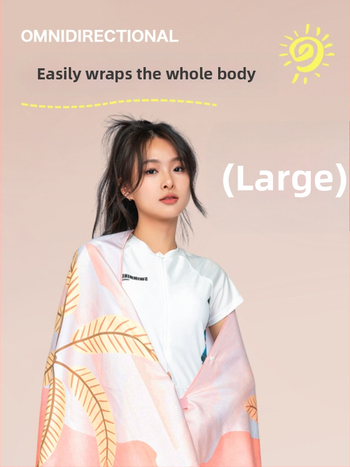 Nēsājamais mikroviļņu dvieļu pludmales pončo – ātri žūst, viegls, ar pogu kapuci; Materiāls: mikrofibra; Svars zem 100 g; Diegs: 150D; Jacquard aušana