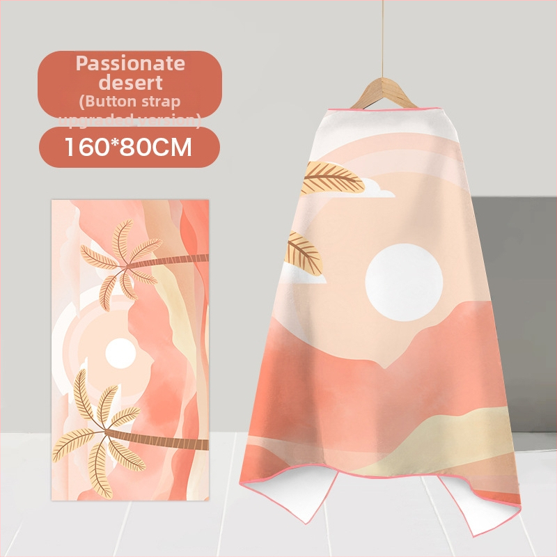 Nēsājamais mikroviļņu dvieļu pludmales pončo – ātri žūst, viegls, ar pogu kapuci; Materiāls: mikrofibra; Svars zem 100 g; Diegs: 150D; Jacquard aušana