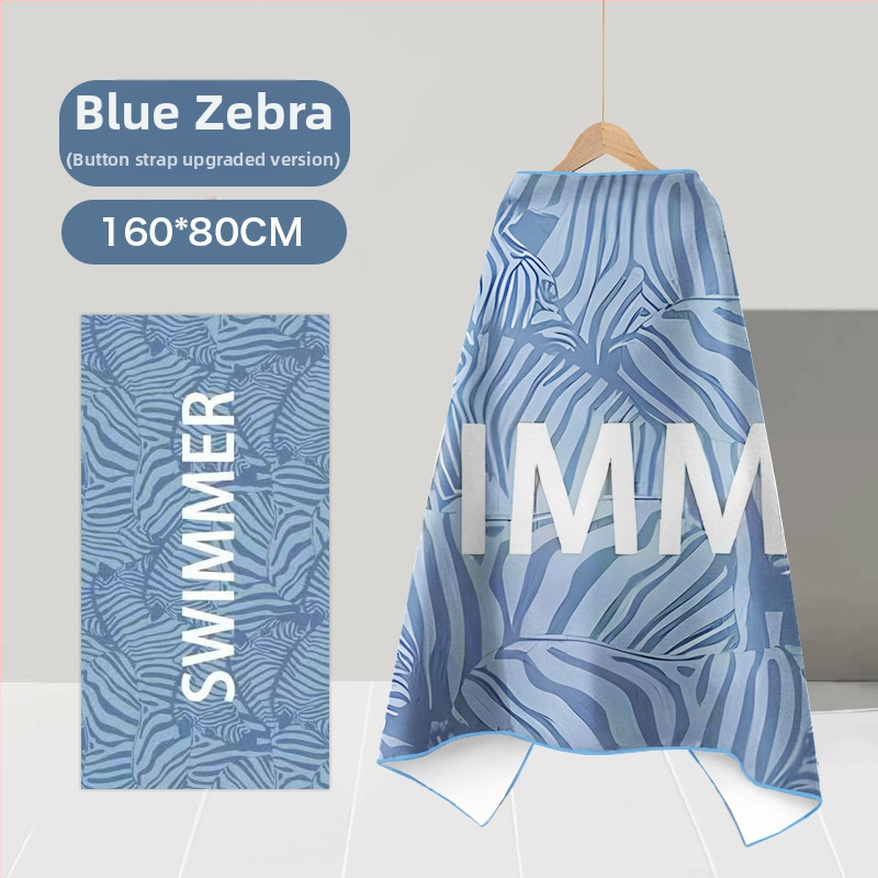 Nēsājamais mikroviļņu dvieļu pludmales pončo – ātri žūst, viegls, ar pogu kapuci; Materiāls: mikrofibra; Svars zem 100 g; Diegs: 150D; Jacquard aušana