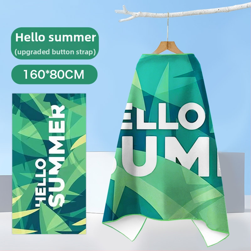 Nēsājamais mikroviļņu dvieļu pludmales pončo – ātri žūst, viegls, ar pogu kapuci; Materiāls: mikrofibra; Svars zem 100 g; Diegs: 150D; Jacquard aušana