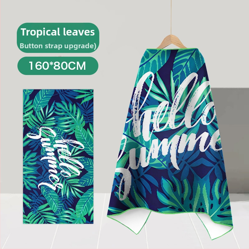 Nēsājamais mikroviļņu dvieļu pludmales pončo – ātri žūst, viegls, ar pogu kapuci; Materiāls: mikrofibra; Svars zem 100 g; Diegs: 150D; Jacquard aušana