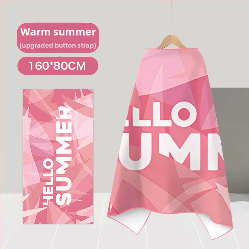 Nēsājamais mikroviļņu dvieļu pludmales pončo – ātri žūst, viegls, ar pogu kapuci; Materiāls: mikrofibra; Svars zem 100 g; Diegs: 150D; Jacquard aušana