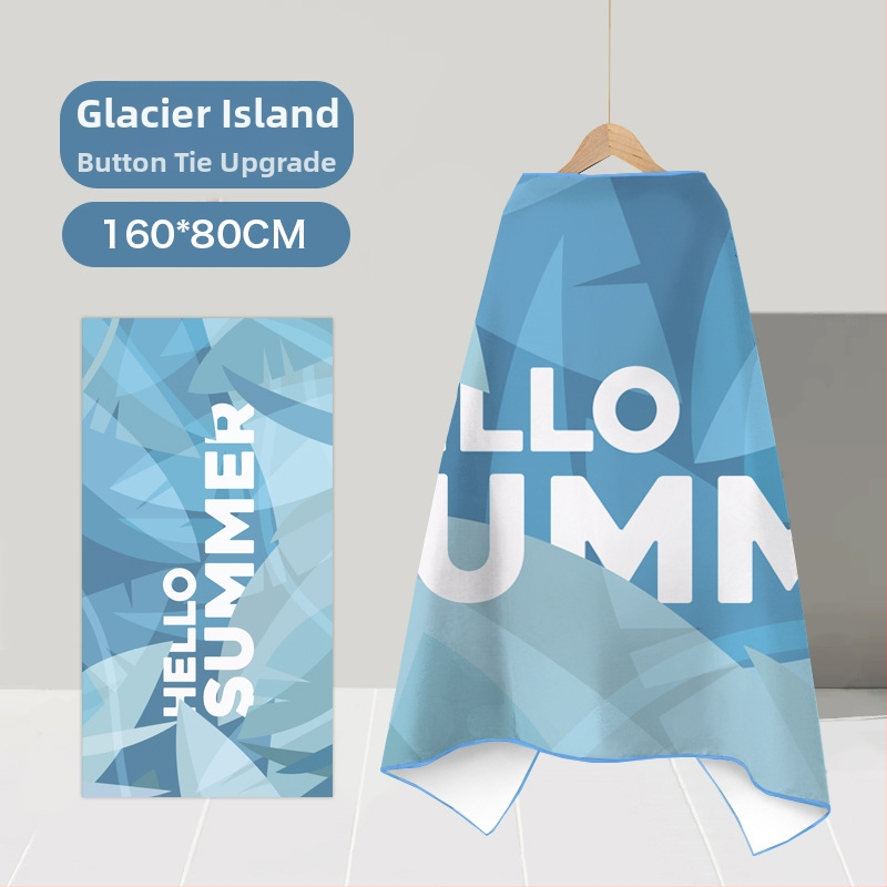 Nēsājamais mikroviļņu dvieļu pludmales pončo – ātri žūst, viegls, ar pogu kapuci; Materiāls: mikrofibra; Svars zem 100 g; Diegs: 150D; Jacquard aušana