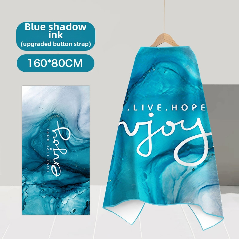 Nēsājamais mikroviļņu dvieļu pludmales pončo – ātri žūst, viegls, ar pogu kapuci; Materiāls: mikrofibra; Svars zem 100 g; Diegs: 150D; Jacquard aušana