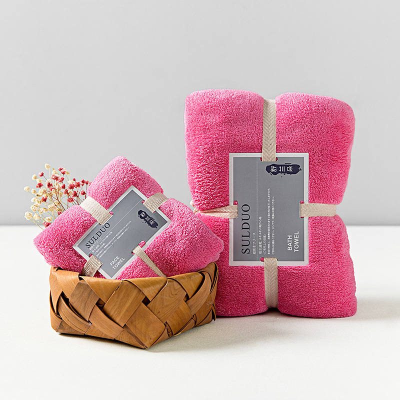 Vannas dvieļu komplekts (divi gabali) no warp-knit poliestera ar neilonu, korallfleks, GSM 200–300, maisījums 80/20, pavedienu skaits 32, pielāgota apstrāde — SULDUO/Shulando