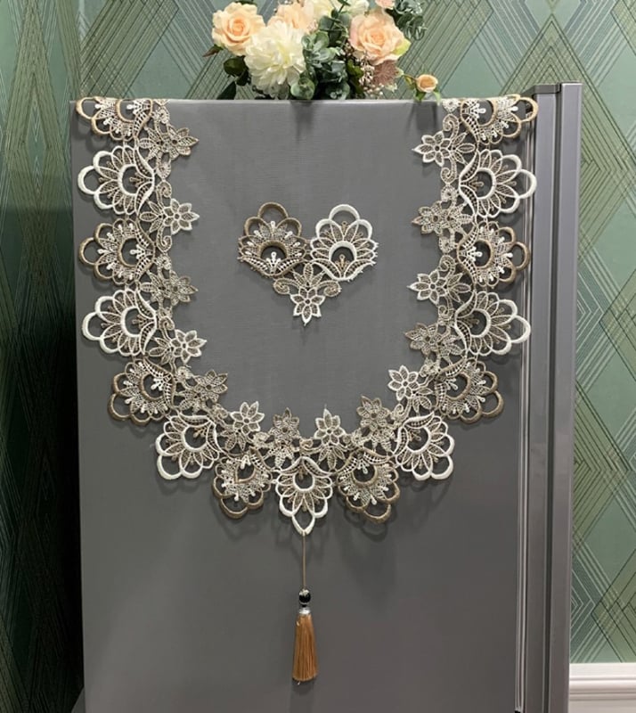 Changli ledusskapja pārsegs ar mežģīnēm un izšuvumu, pielāgojams, dzīvojamā istaba