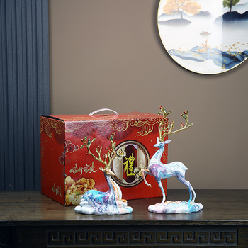 Sveķu briedis figūriņa, ķīniešu stila dekoratīvā skulptūra mājām vai birojam, ideāla dāvana