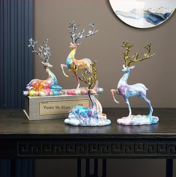 Sveķu briedis figūriņa, ķīniešu stila dekoratīvā skulptūra mājām vai birojam, ideāla dāvana