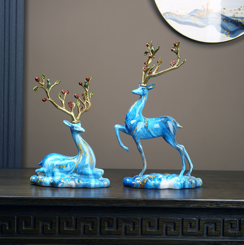 Sveķu briedis figūriņa, ķīniešu stila dekoratīvā skulptūra mājām vai birojam, ideāla dāvana